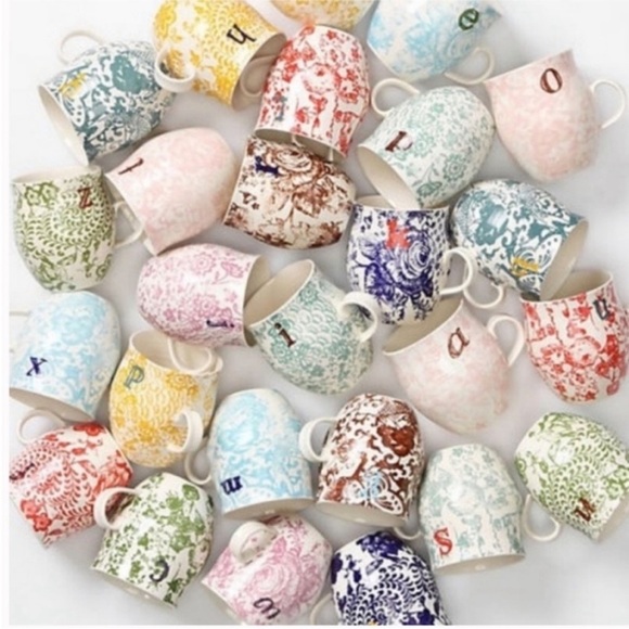 ANTHROPOLOGIE Homegrown Green Floral Initial O Monogram Coffee Mug Tea Cup - Picture 1 of 7